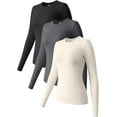 thumbnail image 1 of Womens 3 Piece Long Sleeve Tops Crew Neck Stretch Fitted Underscrubs Layer Tee Shirts Tops, 1 of 4
