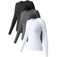 thumbnail image 1 of Womens 3 Piece Long Sleeve Tops Crew Neck Stretch Fitted Underscrubs Layer Tee Shirts Tops, 1 of 4