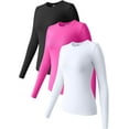 thumbnail image 1 of Womens 3 Piece Long Sleeve Tops Crew Neck Stretch Fitted Underscrubs Layer Tee Shirts Tops, 1 of 4