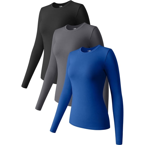 Womens 3 Piece Long Sleeve Tops Crew Neck Stretch Fitted Underscrubs Layer Tee Shirts Tops