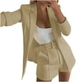 thumbnail image 1 of Womens 3 Piece Outfit Suit Casual Solid Open Front Blazer and Shorts with Belted Suits Set Notch Lapel Ladies Elegant Business Office Suit Sets Work Blazer Pants, 1 of 6