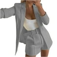 thumbnail image 1 of Womens 3 Piece Outfit Suit Casual Solid Open Front Blazer and Shorts with Belted Suits Set Notch Lapel Ladies Elegant Business Office Suit Sets Work Blazer Pants, 1 of 6