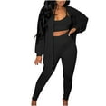 thumbnail image 1 of Womens 3 Piece Suit Outfits Solid Color Long Sleeve Button Down Shirts Crop Cami Tops and Skinny Pants Set Clubwear, 1 of 6
