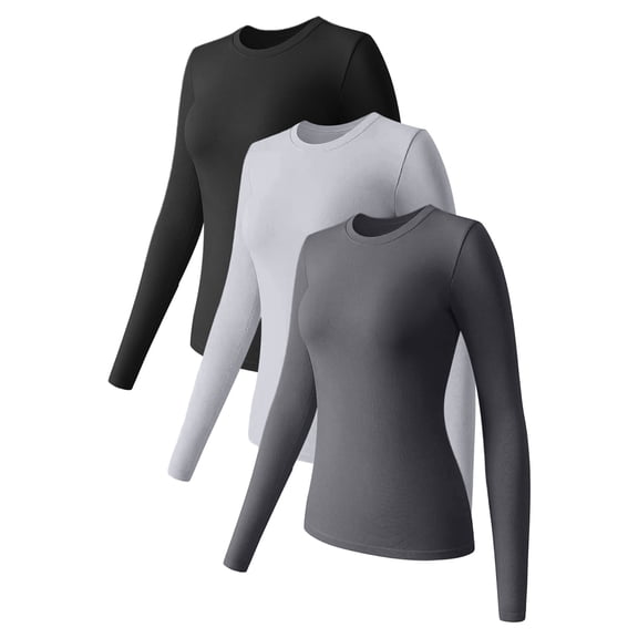 Womens 3 Piece Tops Crew Neck Stretch Fitted Underscrubs Layer Tee Shirts Casual Outfits Style-B L
