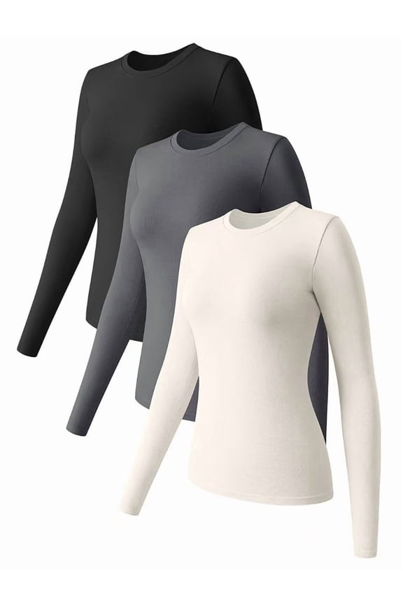 Womens 3 Piece Tops Crew Neck Stretch Fitted Underscrubs Layer Tee Shirts Casual Outfits Style-H XL