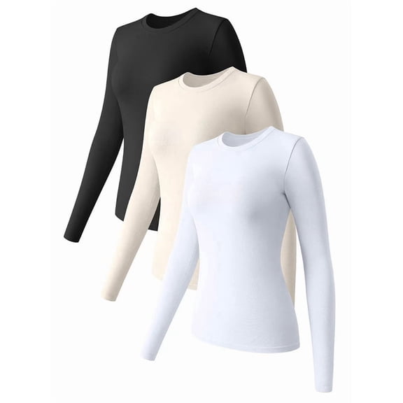 Womens 3 Piece Tops Crew Neck Stretch Fitted Underscrubs Layer Tee Shirts Casual Outfits Style-I M