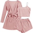 thumbnail image 1 of Womens 3 Piece Waffle Knit Lounge Set Soft Pajama Sets Tank Top and Shorts Loungewear Long Cardigan with pocket S-XL, 1 of 12