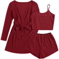 thumbnail image 1 of Womens 3 Piece Waffle Knit Lounge Set Soft Pajama Sets Tank Top and Shorts Loungewear Long Cardigan with pocket S-XL, 1 of 7