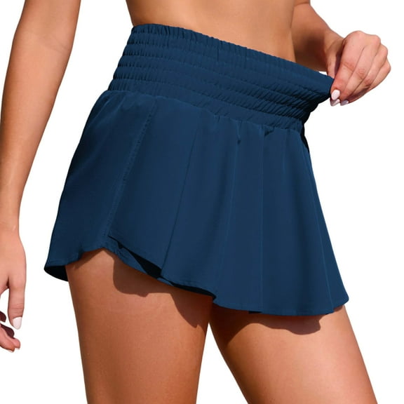 Womens 3" Swim Skirts High Waisted Elastic Swimming Bottoms with Built in Mesh Briefs and Pockets