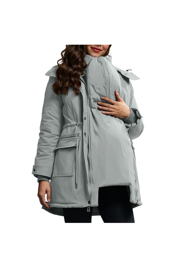 Womens 3-in-1 Maternity Puffer Coats Winter Warm Quilted Lined Parka Water-Resistant Babywearing Hooded Jackets