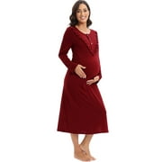 WBQ Womens 3 in 1 Nursing Nightgown Sleepshirt Soft Maternity Long Sleeve Sleepwear Pleated Nightshirt Comfy Sleep Dress Flare Nightdress S-3XL