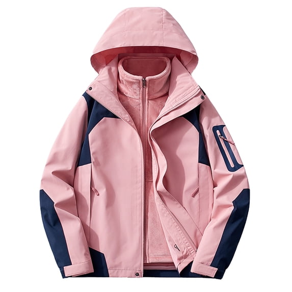 Womens 3 in 1 Winter Ski Coats Waterproof Snow Raincoats with Fleece Inner Warm Windbreaker Jacket Parka Hot Pink, 4XL