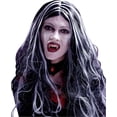 thumbnail image 1 of Womens 30 Inch Long Black & White Streak Witch Vampire Halloween Wig, 1 of 2