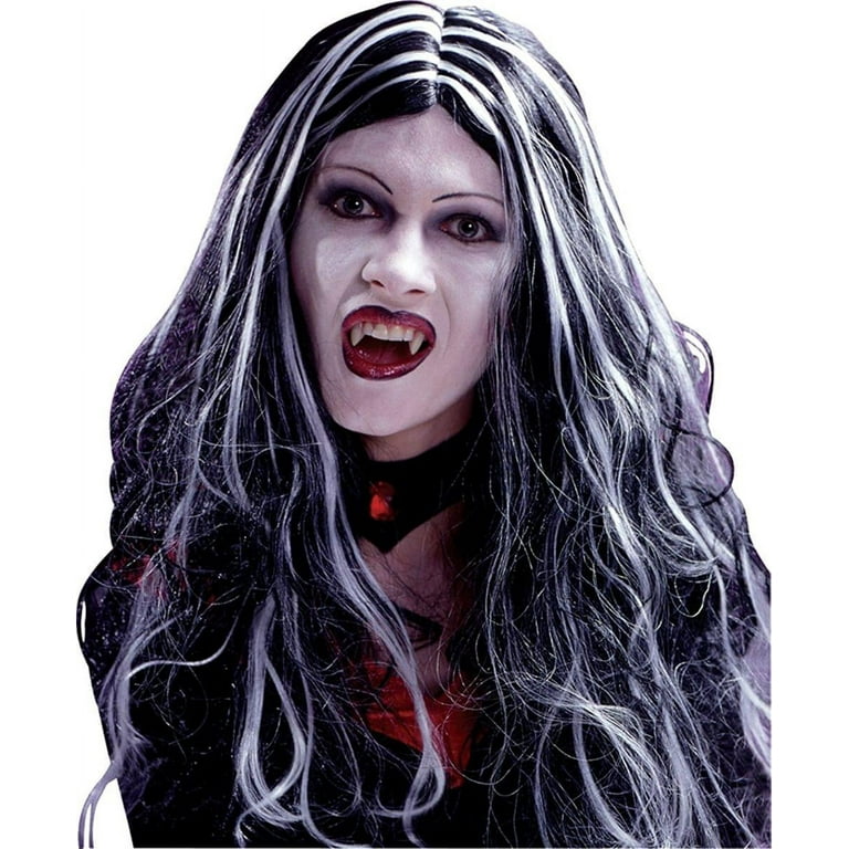 Womens Glamour Diva White With Black Streak Wigs Female Halloween Costume Womens Glamour Diva White With Black Streak Wigs Female Halloween Costume