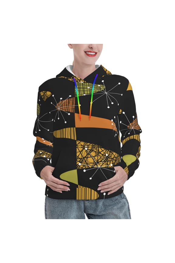 Womens 3D Print Sweatshirts Hooded Top Pullover Hoodie, Atomic Age Geometric Mid Century