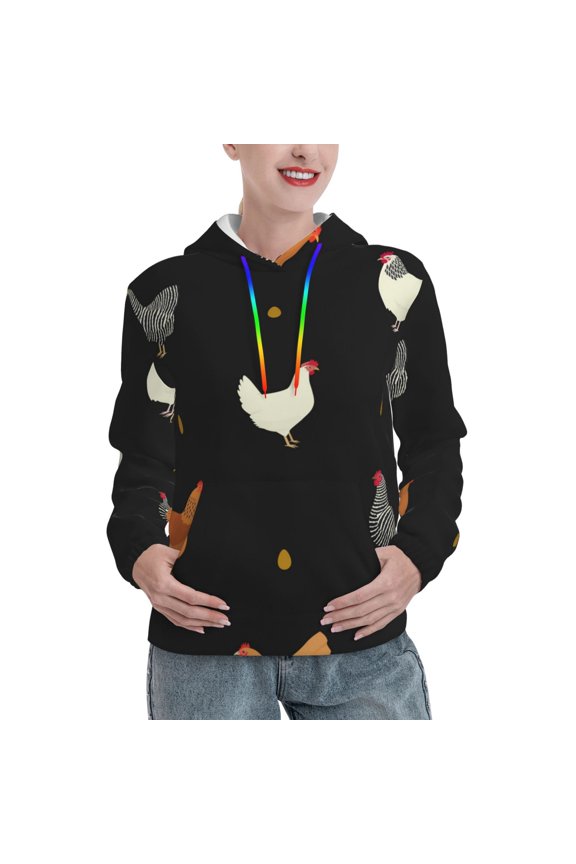 Womens 3D Print Sweatshirts Hooded Top Pullover Hoodie, Chicken Eggs Cock Pattern Rooster