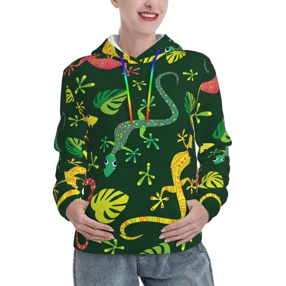 Womens 3D Print Sweatshirts Hooded Top Pullover Hoodie, Colorful Lizard Gecko Native