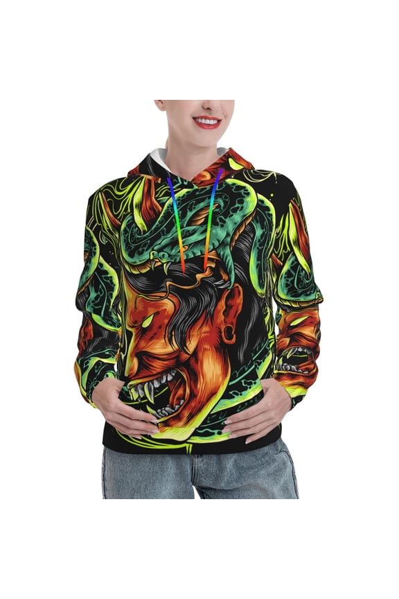 Womens 3D Print Sweatshirts Hooded Top Pullover Hoodie, Devil Snake Demon Japanese