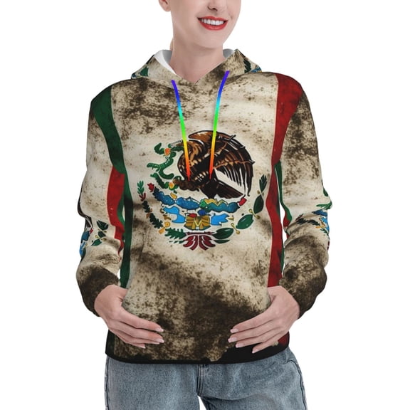 Womens 3D Print Sweatshirts Hooded Top Pullover Hoodie, Mexican American Flag Proud Mexico