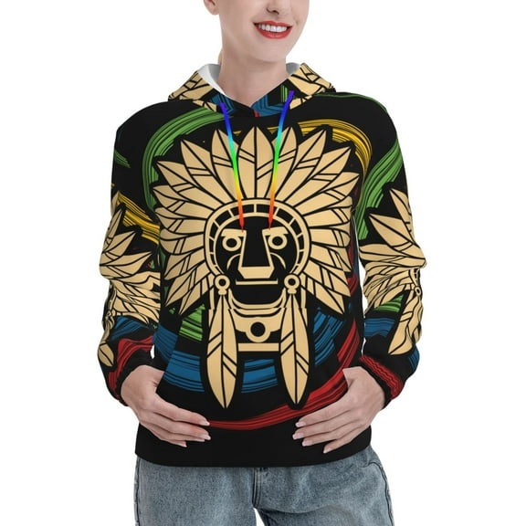 Womens 3D Print Sweatshirts Hooded Top Pullover Hoodie, Native American Indian Chief Head Face