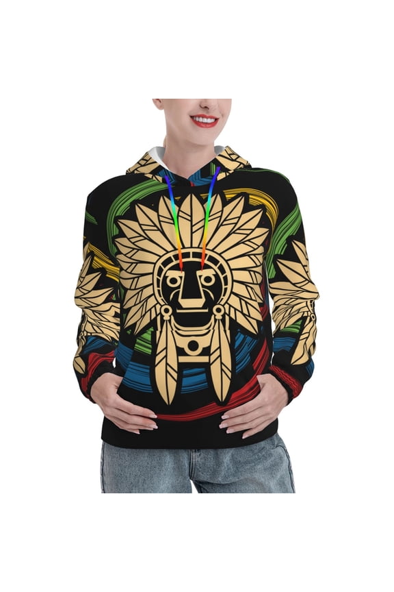 Womens 3D Print Sweatshirts Hooded Top Pullover Hoodie, Native American Indian Chief Head Face