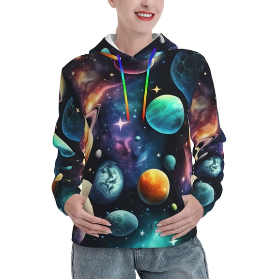 Womens 3D Print Sweatshirts Hooded Top Pullover Hoodie, Planets Galaxy Stars Cosmic Space