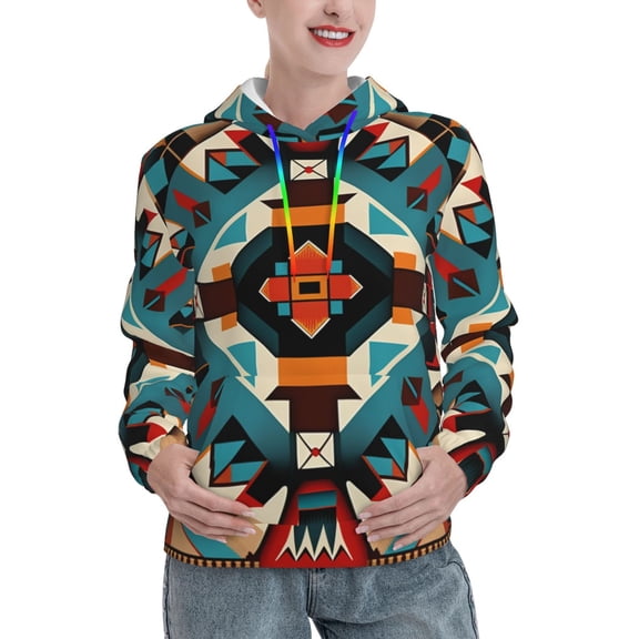 Womens 3D Print Sweatshirts Hooded Top Pullover Hoodie, Southwestern Native American Geometric