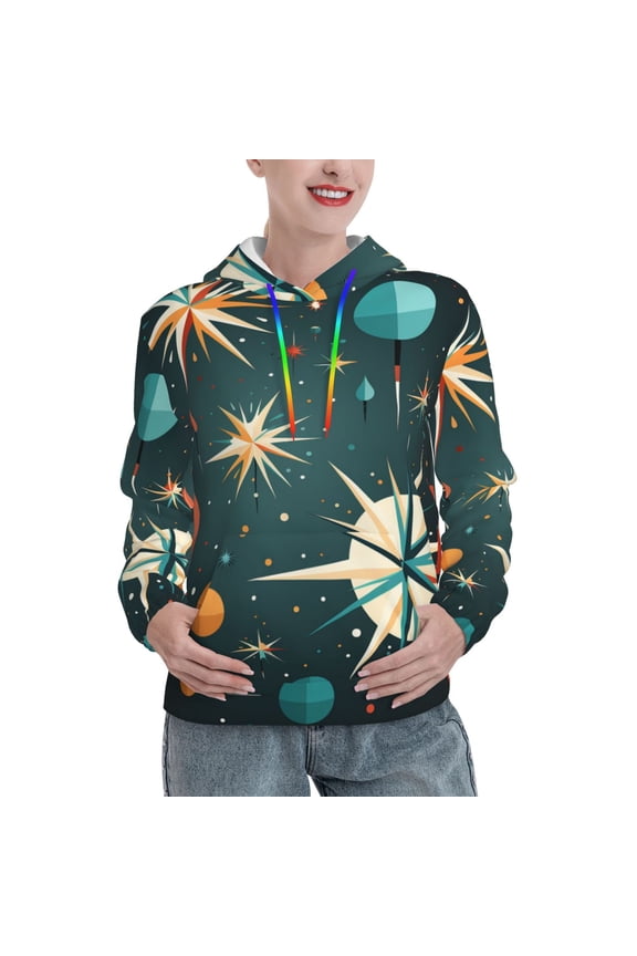 Womens 3D Print Sweatshirts Hooded Top Pullover Hoodie, Star Retro Mid Century Atomic Starry Vintage