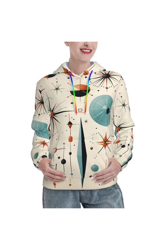 Womens 3D Print Sweatshirts Hooded Top Pullover Hoodie, Star Retro Mid Century Vintage Atomic Art