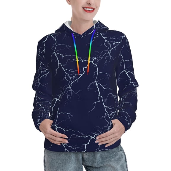 Womens 3D Print Sweatshirts Hooded Top Pullover Hoodie, White Lightning Thunder