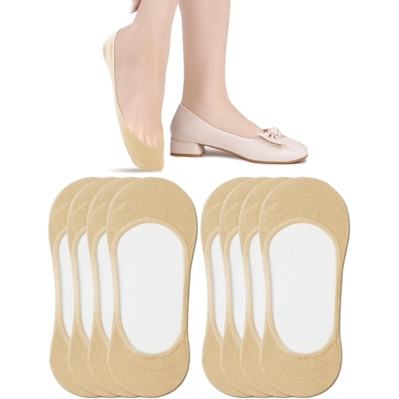 Womens 4-6 Pairs No Show Low Cut Non Slip Cotton Socks, Footies Liners Flats Boat Sock Loafer Half Heel Invisible