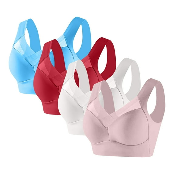 Womens 4 Pack Everyday Bras, Women's Plus Size Wireless Bras Supportive Tshirt Bra No Underwire Seamless Push Up V Mesh Comfortable Bralette Everyday Bras L-6XL