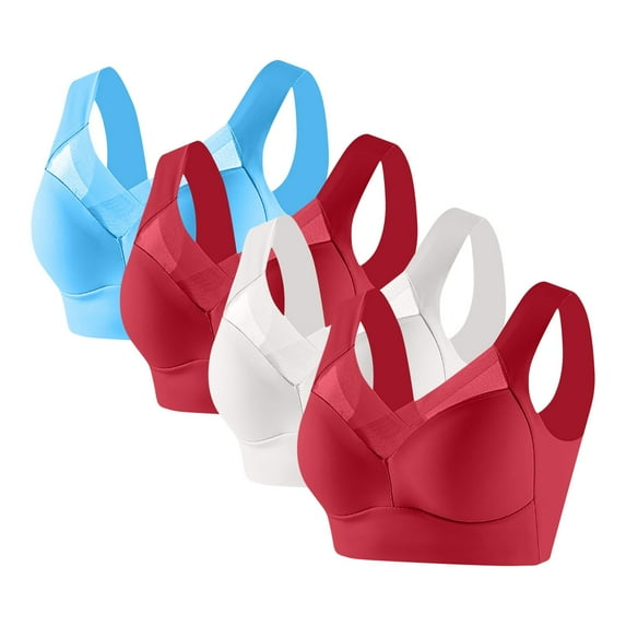 Womens 4 Pack Everyday Bras, Women's Plus Size Wireless Bras Supportive Tshirt Bra No Underwire Seamless Push Up V Mesh Comfortable Bralette Everyday Bras L-6XL