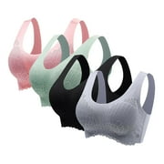 Womens 4 Pack Sports Bras, Smooth Wireless Bras for Older Women No Underwire Comfort Seamless Supportive Bra Push Up Bralettes Full Coverage Everyday Bras M-2XL