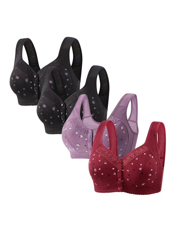Womens 4 Packs Bras No Underwire Front Closure Bralettes for Women Push Up Full Coverage Breathable Underwear Bra