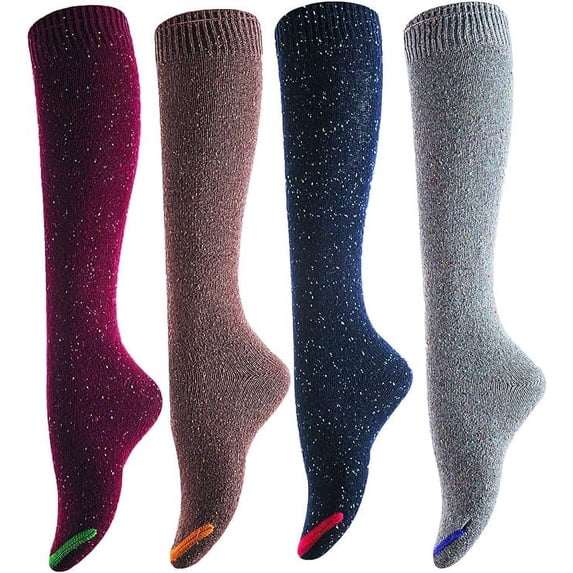 Womens 4 Pairs Soft Comfortable Durable & Truly Beautiful Knee High Cotton Boot Socks HR158212 Size 6-9(4 Color w/o Black)