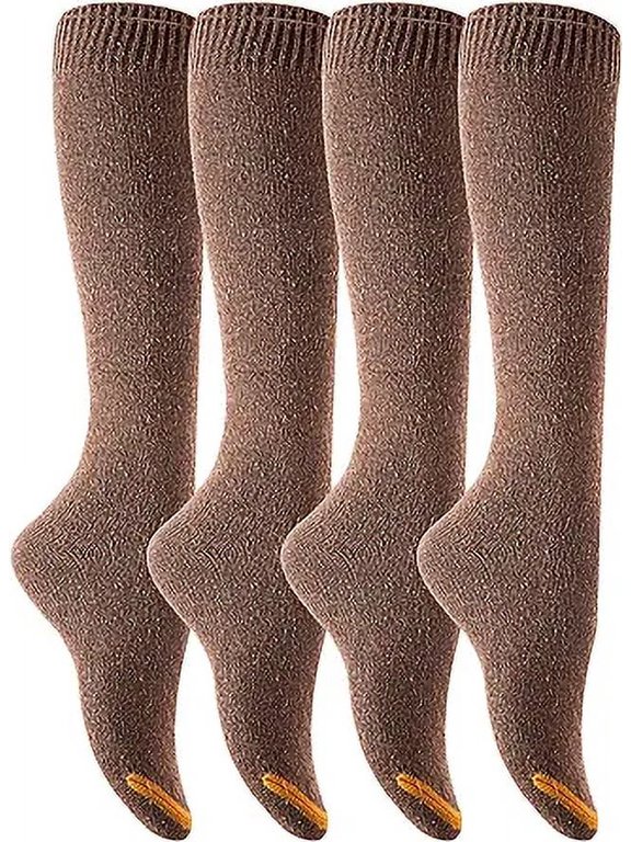 Womens 4 Pairs Soft Comfortable Durable & Truly Beautiful Knee High Cotton Boot Socks HR158212 Size 6-9(Coffee)