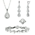 thumbnail image 1 of Womens 4 Pc Water Drop Jewelry Set, 925 Sterling Silver, Crystal CZ, Ring 7, 1 of 4