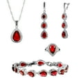 thumbnail image 1 of Womens 4 Pc Water Drop Jewelry Set, 925 Sterling Silver, Garnet Red CZ, Ring 10, 1 of 5