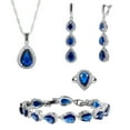 thumbnail image 1 of Womens 4 Pc Water Drop Jewelry Set, 925 Sterling Silver, Sapphire CZ, Ring 7, 1 of 5