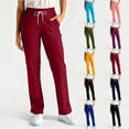 thumbnail image 1 of Womens 4-Way Stretch Scrub Pants Drawstring Mid Rise Straight Leg Nursing Trousers Soft Breathable Functional Side Pockets Healthcare Casual Bottoms,S,#03 Wine, 1 of 6