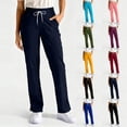 thumbnail image 1 of Womens 4-Way Stretch Scrub Pants Drawstring Mid Rise Straight Leg Nursing Trousers Soft Breathable Functional Side Pockets Healthcare Casual Bottoms,S,#03 Navy, 1 of 6
