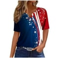 thumbnail image 1 of Womens 4Th Of July Patriotic T-Shirts，Summer Independence Day Tee Shirts for Womens American Flag Printed Tunic Top Henley Neck Tees Front Button Short Sleeve Tops Beach Holiday Usa Flag Star Blouses, 1 of 5