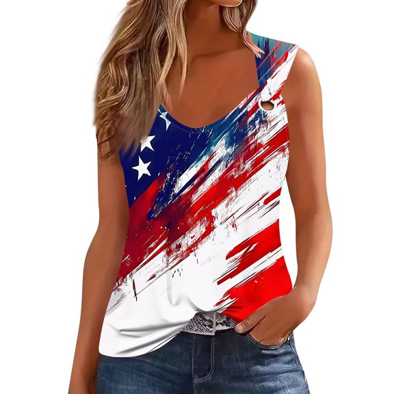 Womens 4Th Of July Shirt, American Flag Tank Top V Neck Sleeveless Basic Casual Crop Tops Red White And Royal Blue Tops Women Outfits For Shirts Tank Tops Shirts Tops Tank (S, Watermelon Red) ZMTing
