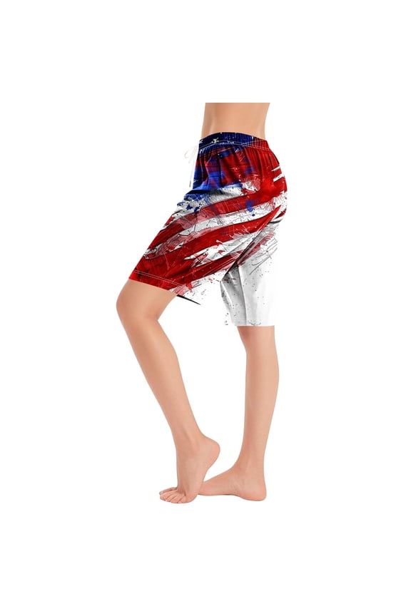 Womens 4Th of July Shorts Drawstring Elastic Waist Put On Strech Joggers Shorts Usa Flag Star Printed Beach Shorts Quick Dry Active Shorts Independence Day Holiday Party Shorts 2025 Summer