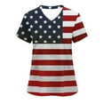 thumbnail image 1 of Womens 4Th of July Summer Scrub Tops Independence Day Workwear Protective Shirts V Neck Tee Short Sleeve Tops Soft Stretch Tunic Blouses USA Flag Star Patriotic T Shirts, 1 of 5