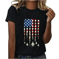 Womens 4Th of July Summer T-Shirts Round Neck Short Sleeve Tops American Flag Printed Tunic Tops Pullover Sweater Blouses Patriotic T-Shirts Retro Dressy Tops Shirt Going Out Beach Outfits