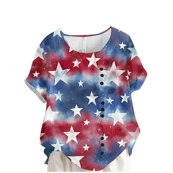 Womens 4Th Of July Summer Tops Independence Day Patriotic T-Shirts Usa Flag Star Printed Tee Shirts Scooped Neck Tees Short Sleeve Shirts Going Out Beach Holiday Clothes 2025