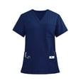 thumbnail image 1 of Womens Scrubs, Ladies' Lightweight Solid Color V Neck Multi Double Layer Pockets Side Slit Short Sleeved T Shirt Outfits For Women Flowy Summer Tops Shirts Outfits (XL, Dark Blue) ZMTing, 1 of 3