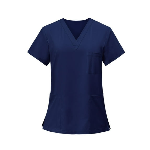 Floral Scrubs For Women, Ladies' Lightweight Solid Color V Neck Multi Pocket Side Slit Short Sleeved Shirt Blue Fourth Shirts For Women Tops Tank Outfits Shirt Tops (XL, Dark Blue) ZMTing